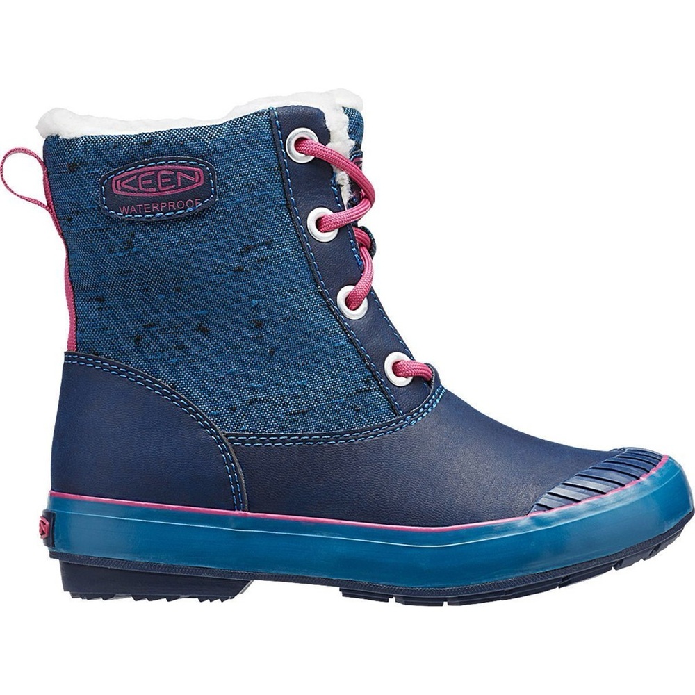 KEEN Elsa Waterproof Navy Blue & Pink Kids Sherpa Lined Rubber Winter Boot Sz 1 - Picture 2 of 8